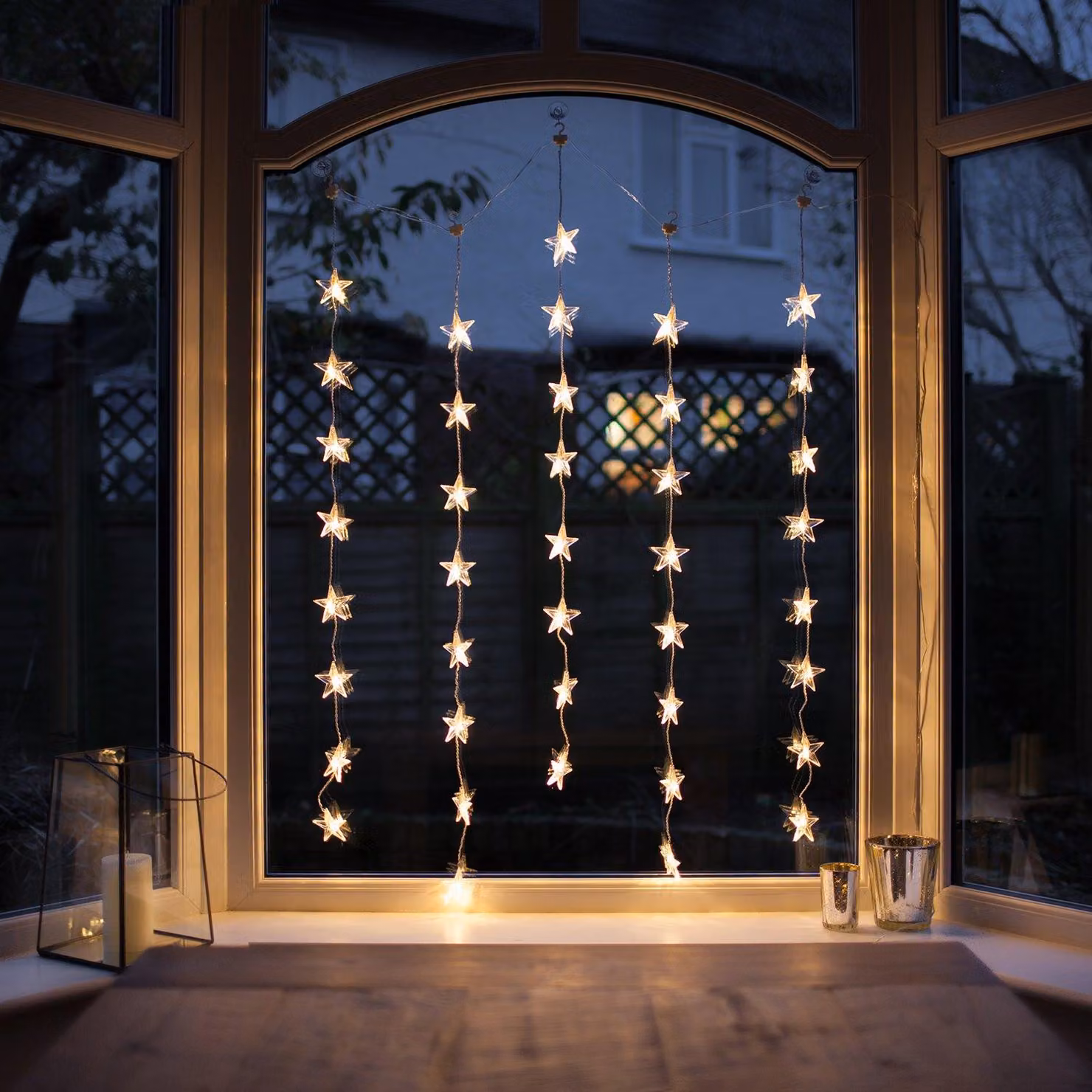 Tenda luminosa a forma di stelle a LED, colore bianco perla, confezione da 40 pezzi, altezza 1,2 metri