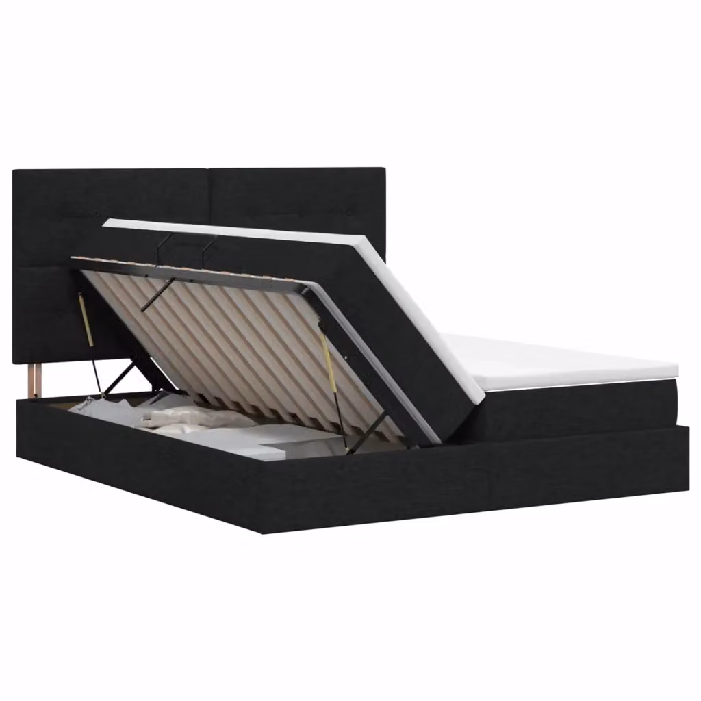 Letto con contenitore e testiera vidaXL in tessuto nero L/P/H: 200 x 200 x 128 cm – 2