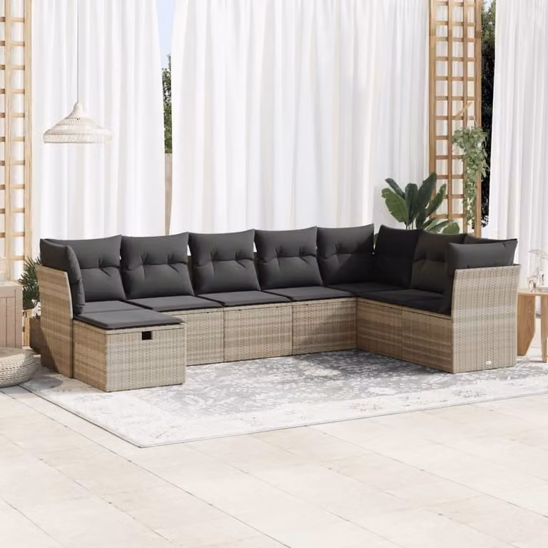 Maison Exclusive - Set Divano da Giardino 8pz con Cuscini Grigio Chiaro Polyrattan