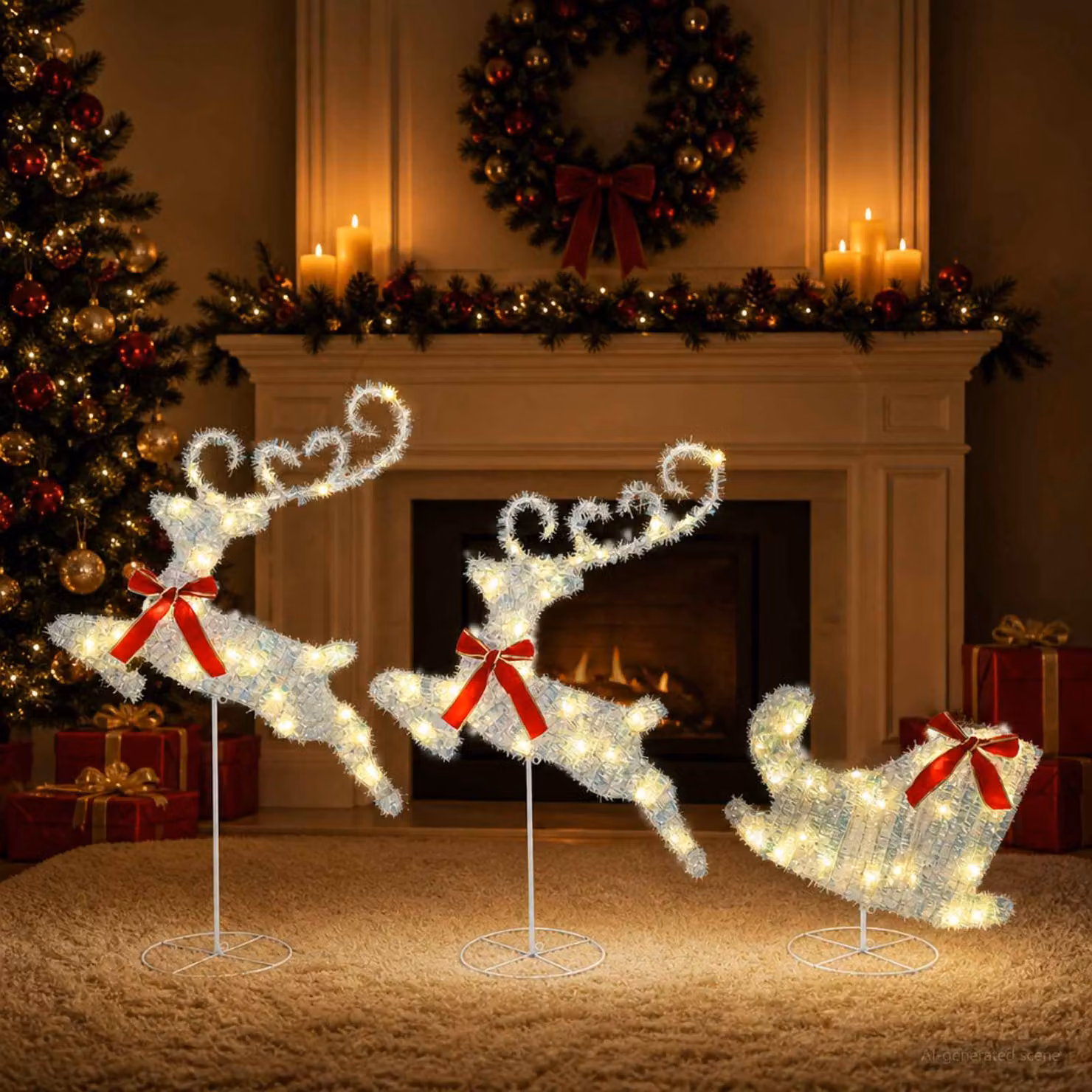 vidaXL Renna di Natale con slitta 3 pz 72 LED Bianco caldo