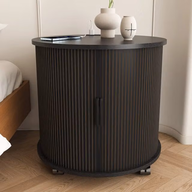 Tavolino laterale cilindrico WISHDOR in stile mid-century con finitura nera opaca e materiale MDF