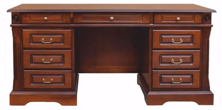 Scrivania in legno massello in stile barocco "Casa Padrino", con 9 cassetti, color marrone, 162 cm - Scrivania da ufficio in stile barocco - Arredamento da ufficio in stile barocco