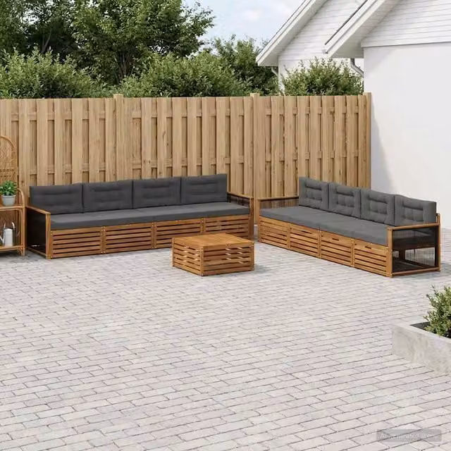 Set di mobili da giardino vidaXL composto da 9 pezzi in legno di acacia con divani, poltrone e tavolino da caffè, colore naturale e antracite