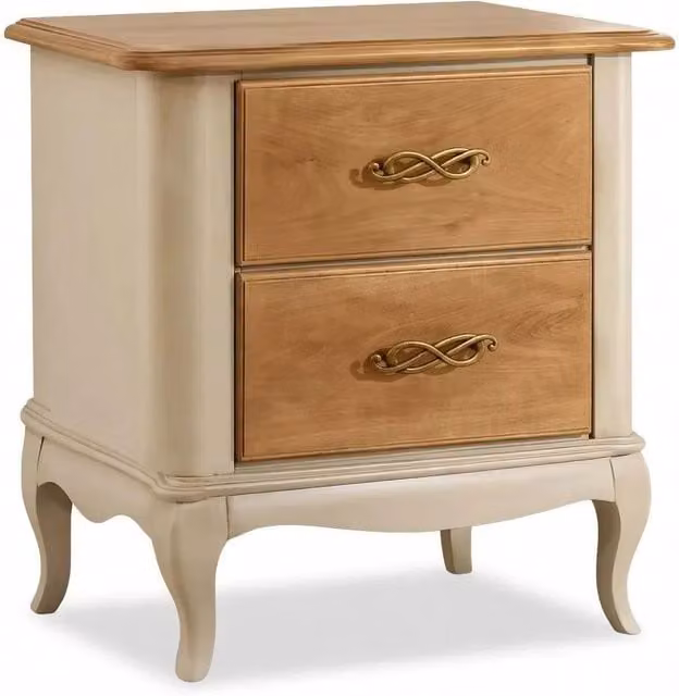 Comodino classico con 2 cassetti in legno grezzo Mobili 2G L: 61 cm, P: 41 cm, H: 71 cm
