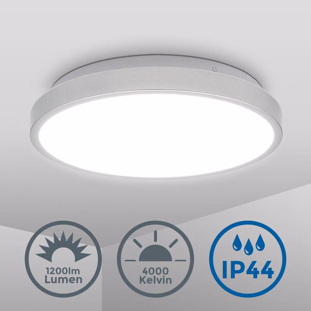 B.K.Licht 12W Plafoniera LED per bagno, Ø29 cm, luce bianca neutra 4000K, resistente agli schizzi d?acqua IP44, lampada da soffitto con bordo argento