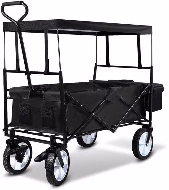 Carrello per bambini - Pieghevole - Carrello da trasporto da 80 kg - Nero - Maniglia regolabile