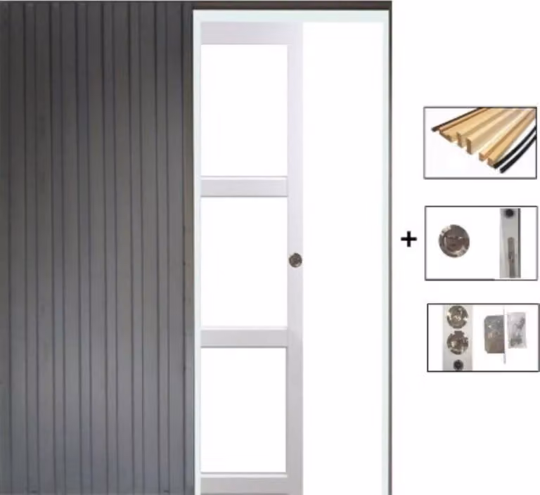 Porta scorrevole Kenya bianca con vetro trasparente H204 x L73 cm, incasso, kit finitura Gd Menuserie