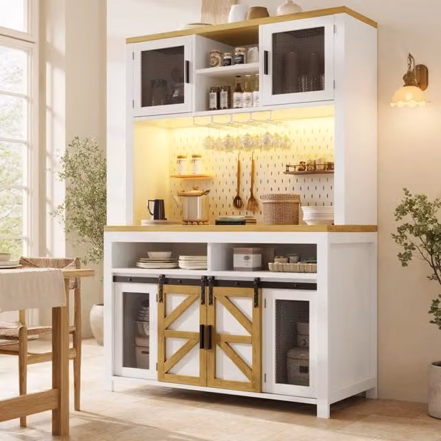 Mobile colonna da cucina con ante scorrevoli e battenti LED presa USB in MDF bianco 120 × 40 × 174;5 cm