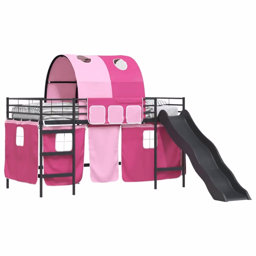 vidaXL Letto a castello per bambini con struttura a casetta e scala, Nero e rosa, L: 205 cm, P: 112 cm, H: 116 cm – 2