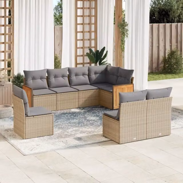 Set Divano da Giardino 8 pz con Cuscini Beige in Polyrattan 3260127