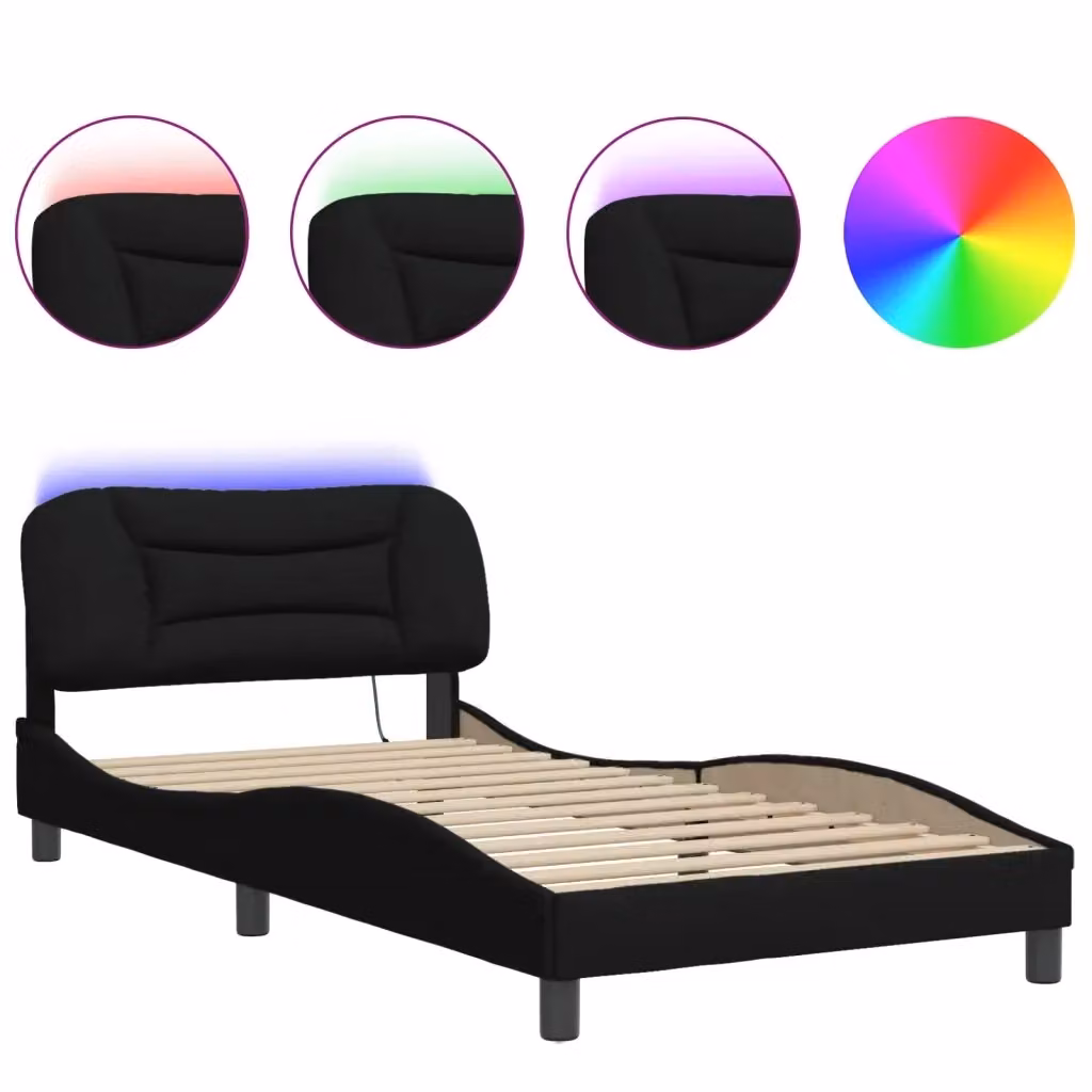vidaXL Giroletto Hvar con LED e porta USB in tessuto nero L 100 cm x P 200 cm – 2