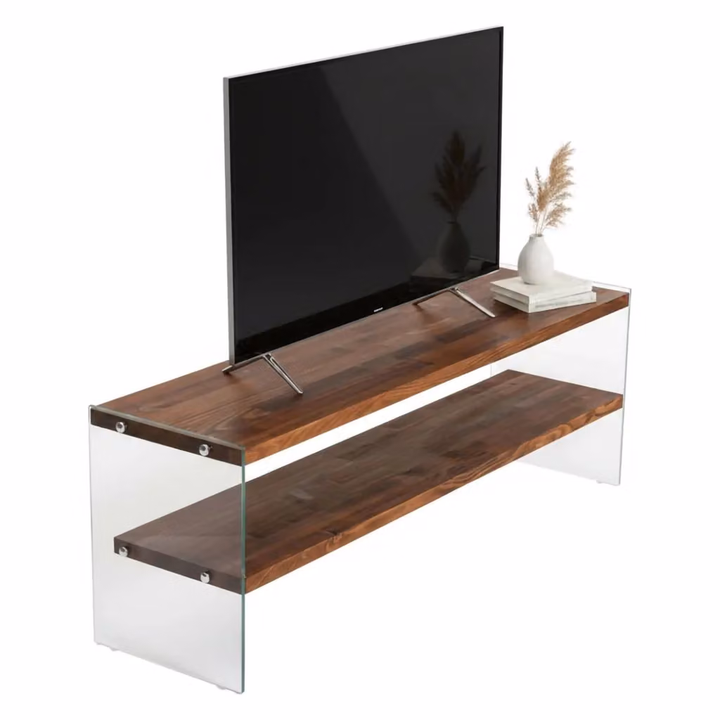 Mobile Porta TV Umbria DMORA in Legno e Vetro Marrone L: 140 cm, P: 35 cm, H: 45 cm – 2