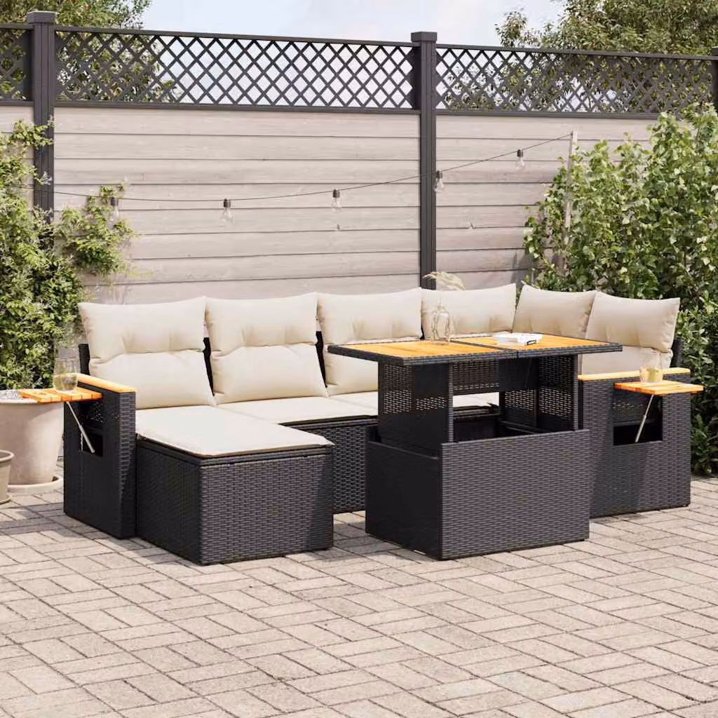 Maison Exclusive - Set Divani da Giardino con Cuscini 7pz Nero Polyrattan Acacia