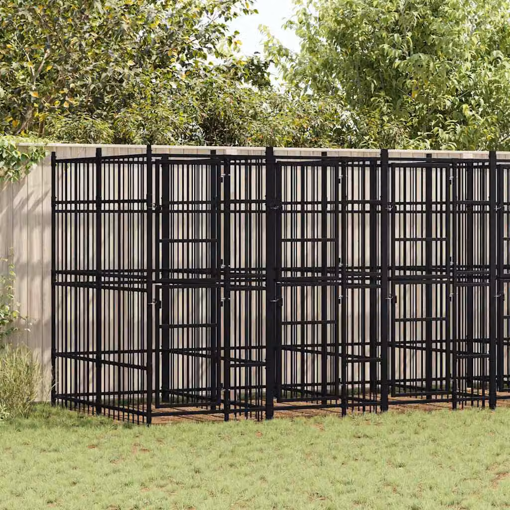 Gabbia per cani da esterno vidaXL in metallo nero opaco con superficie di 11,06 m²
