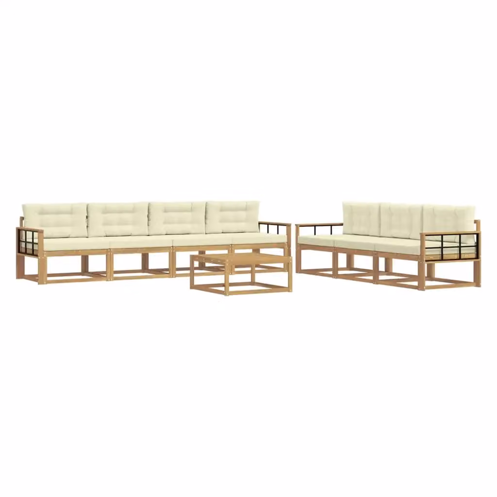 Set di mobili da esterno vidaXL composto da 7 pezzi in legno di acacia con cuscini bianchi e beige per giardino e terrazza – 2