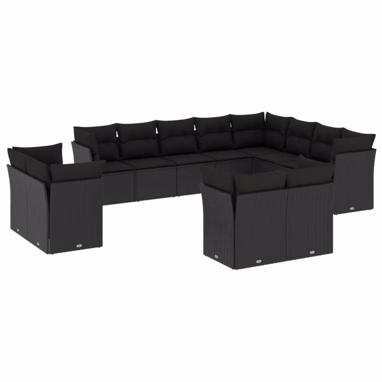 Set Divani da Giardino 12 pz con Cuscini Nero in Polyrattan