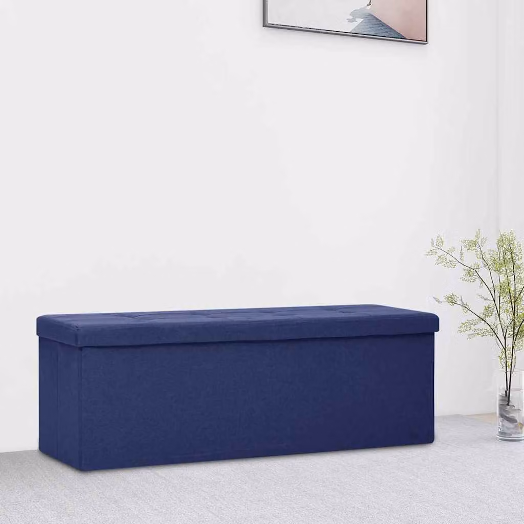 vidaXL Cassapanca Pieghevole Blu in Simil Lino con Struttura in MDF