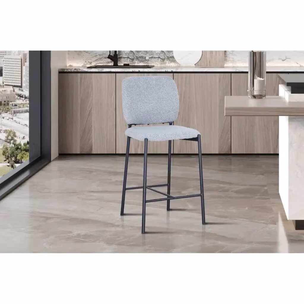 Sedia da banco RITA Meublorama in tessuto grigio e metallo nero stile industriale H: 99 cm – 2