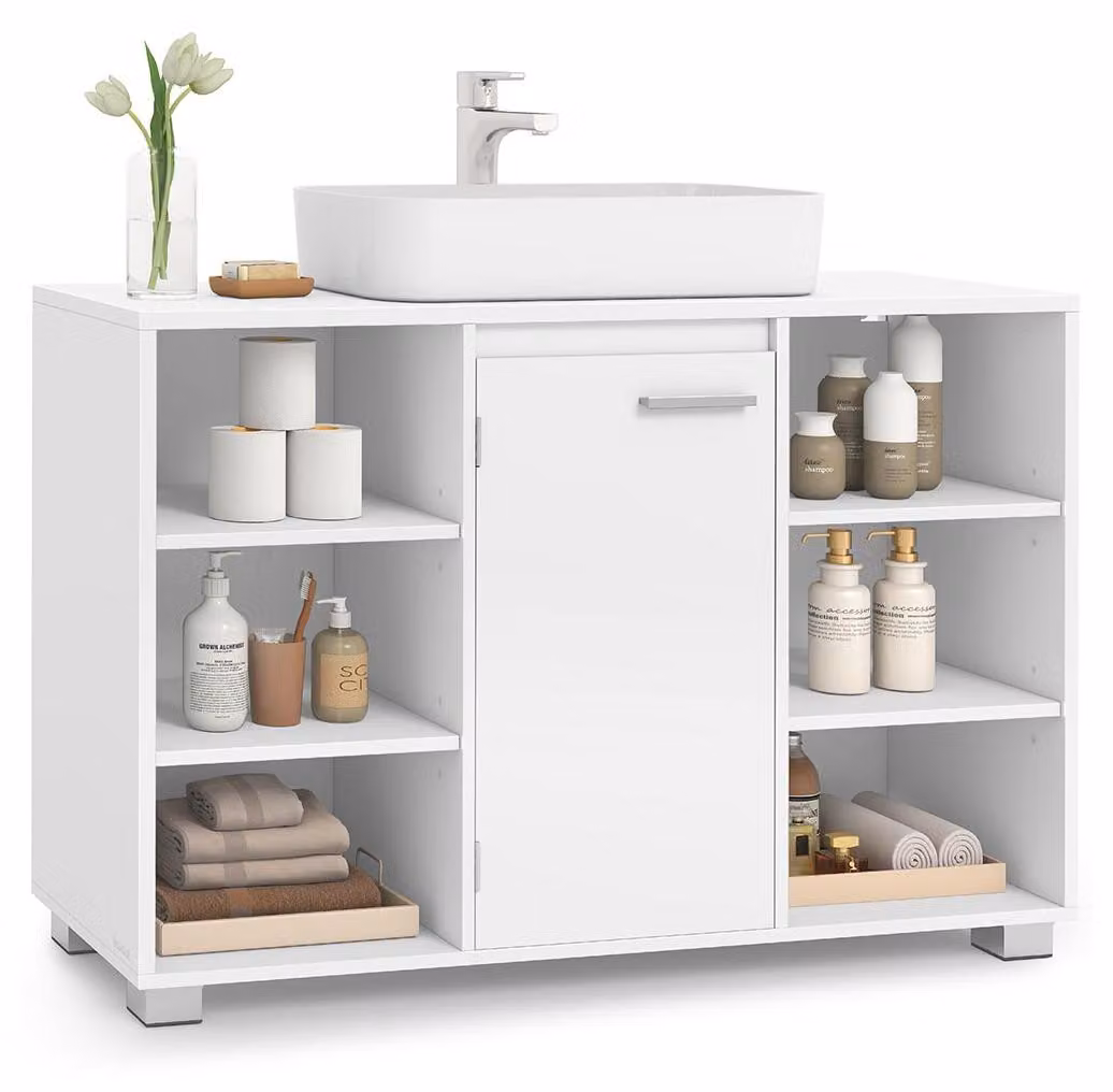 Mobile sottolavello bianco – Contenitore per il bagno – Pannello di legno truciolato – 30 x 90 x 60 cm