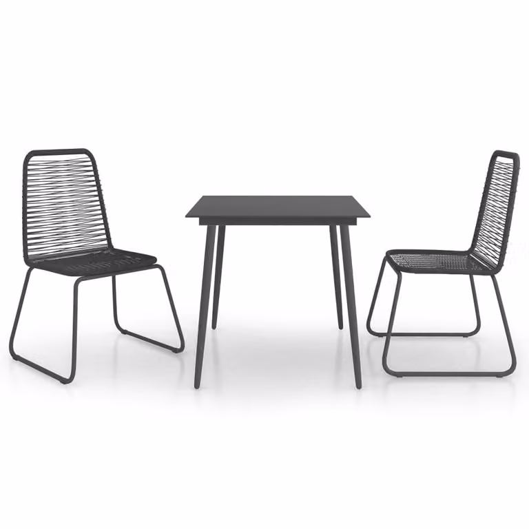 Set da Pranzo da Giardino 3 pz in Rattan PVC Nero
