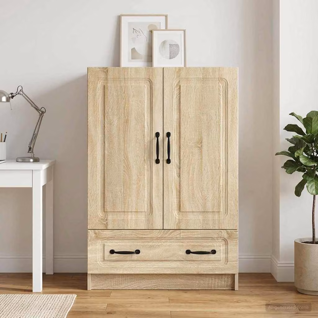 Credenza moderna vidaXL in legno ingegnerizzato Rovere Sonoma, colore marrone e beige, L: 66 cm, P: 34,5 cm, H: 92 cm