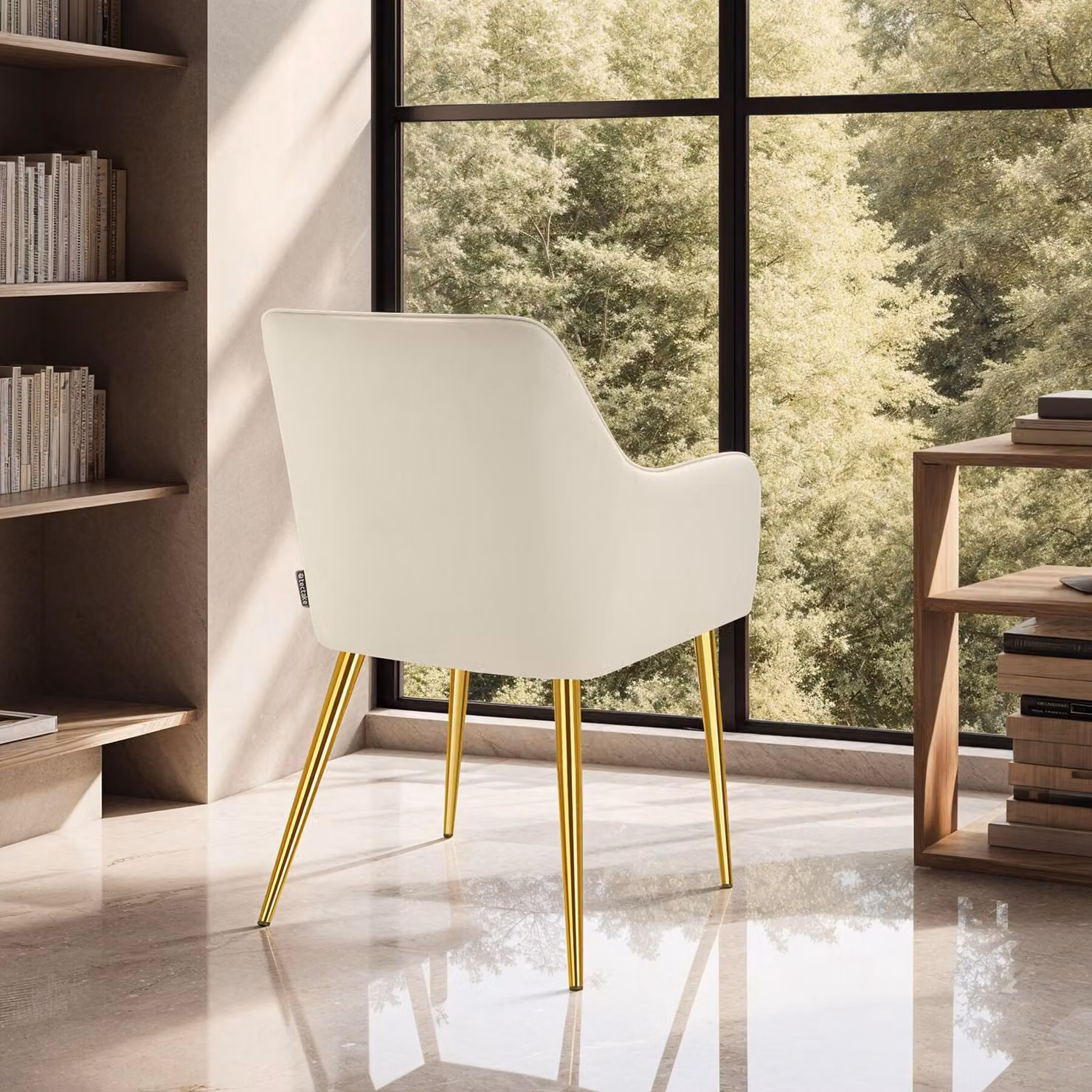 Set di 4 poltrone Avane tectake in velluto beige con stile scandinavo, L: 120 cm, P: 63,5 cm, H: 86,5 cm – 2