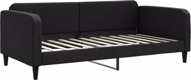 Letto singolo da giorno nero in tessuto con struttura mista per adulti L/P/H: 200 x 100 x 75 cm