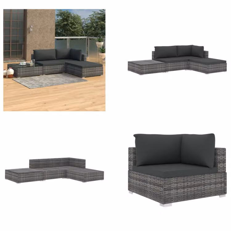 vidaXL Set salotto da giardino 4 pezzi con cuscini in poly rattan grigio - Set salotto da giardino - Set salotto da giardino - Divano da giardino - Divani da giardino