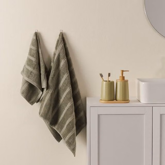 Set di 2 asciugamani in spugna Thun Country Bloom colore verde salvia con motivo a righe