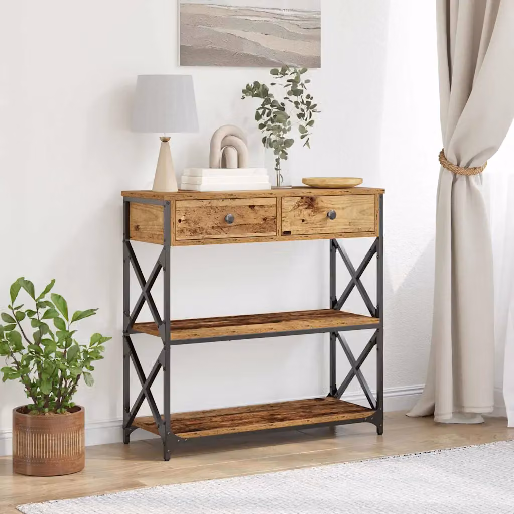 vidaXL Tavolo Consolle in Legno Rustico Marrone L/P/H: 75 x 28 x 75 cm