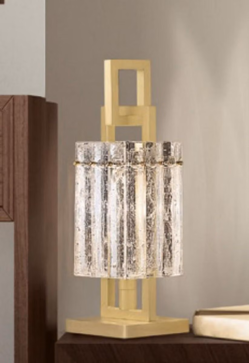 Casa Padrino lampada da tavolo in ottone 15,5 x 15,5 x H. 41,5 cm - Lampada da comodino in metallo con paralume in vetro - Lampade da tavolo - Qualità lussuosa - Italy