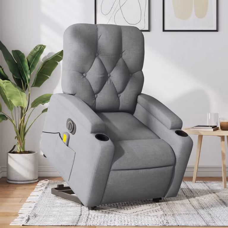 Poltrona Alzapersona Elettrica con Massaggio vidaXL in Tessuto Grigio