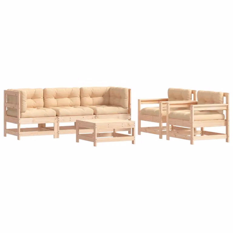 Set Divani da Giardino 6 pz con Cuscini in Legno Massello