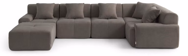 DIVANO ANGOLARE MODULARE MILYSOFA SOFAMOUS, 5 posti, con chaise longue, rivestito in tessuto di chenille, color grigio antracite