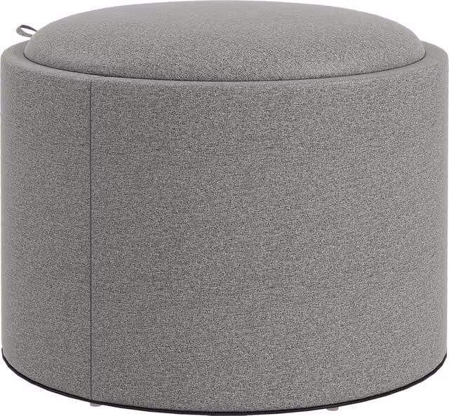 Poltrona pouf rotonda con contenitore e coperchio ribaltabile Chicfurn in lino grigio L/P/H: 56 x 56 x 42 cm