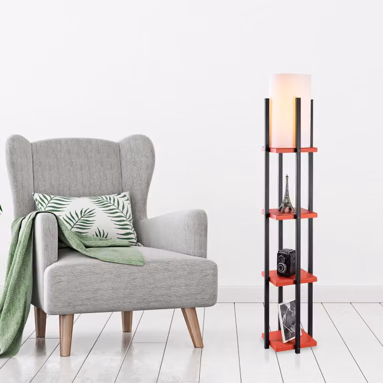 Opviq, 7117- 7117LMP, nero, rosso, lampada da terra, 25 x 25 x 130 cm, corpo in metallo