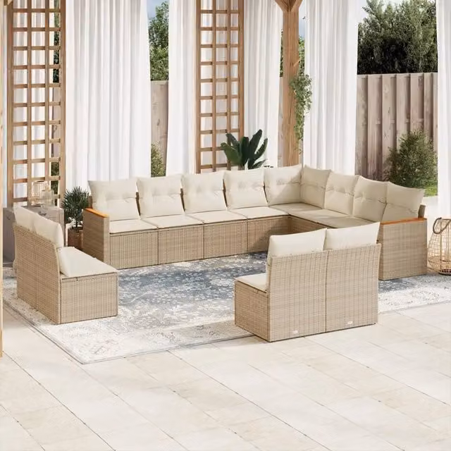 Set di Divani da Giardino a Forma di U vidaXL con Cuscini Beige e Struttura in Metallo e Rattan