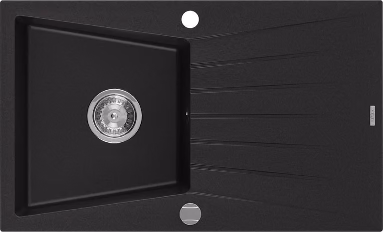 Mexen Cesar lavello in granito a 1 vasca con scolapiatti 775 x 470 mm, nero, sifone cromato - 6514771010-77