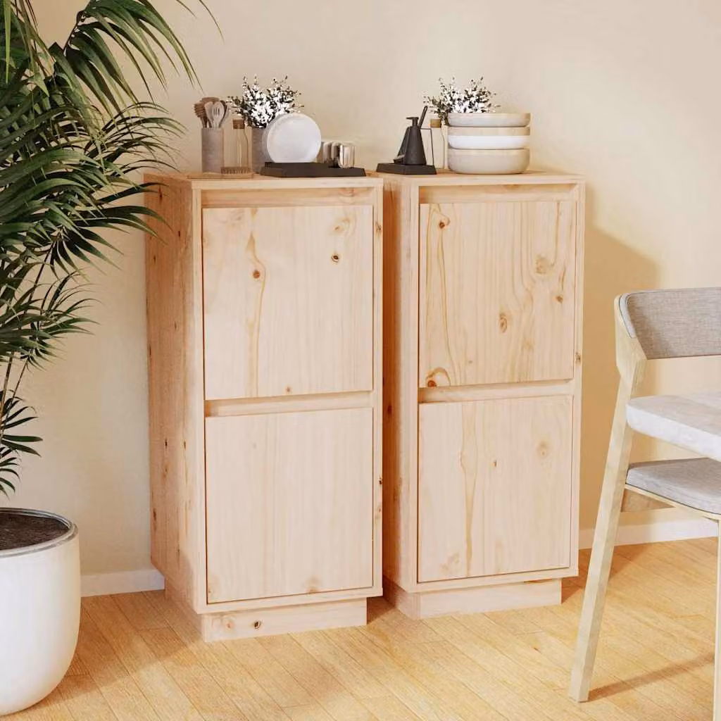 Set di 2 credenze vidaXL in legno di pino color marrone e beige, L/P/H: 31,5 x 34 x 75 cm