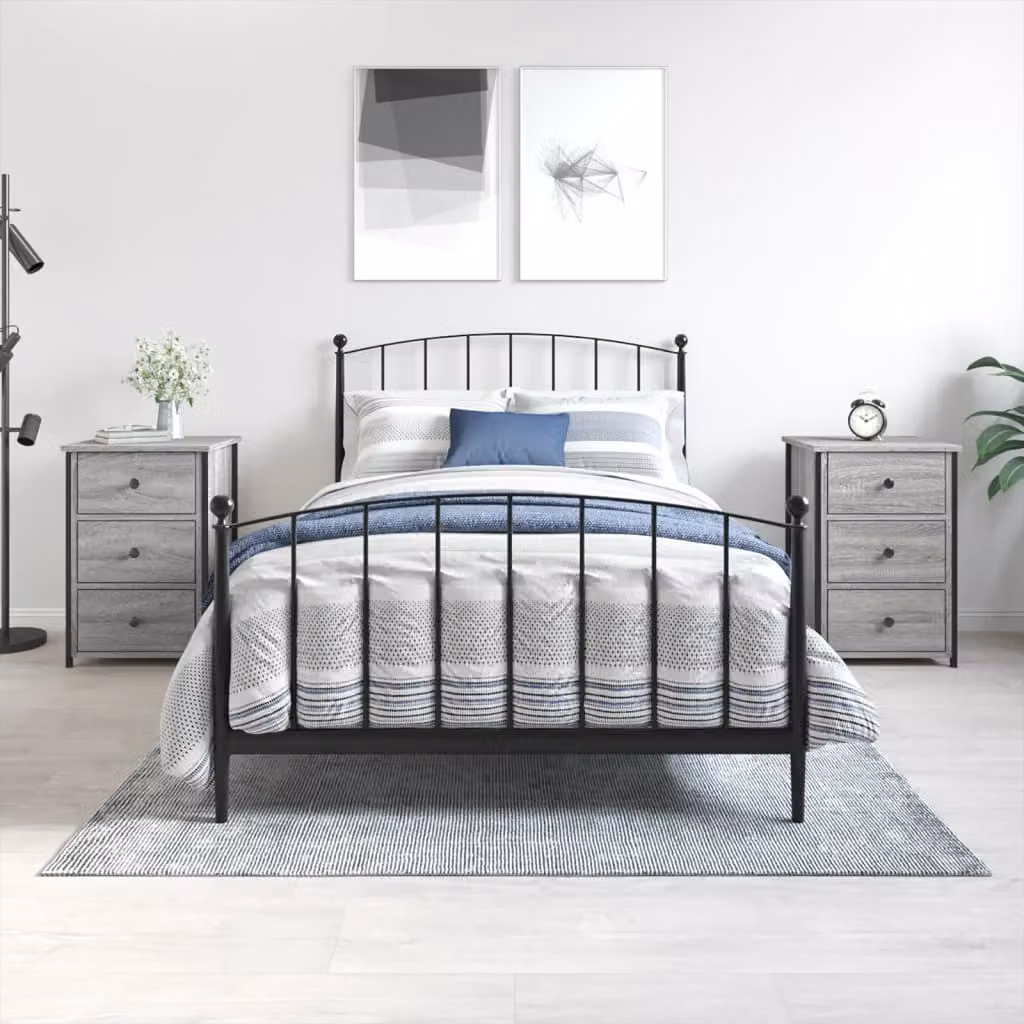 Set di 2 comodini vidaXL in stile industrial, colore grigio, in legno e metallo, L 40 cm x P 36 cm x H 60 cm