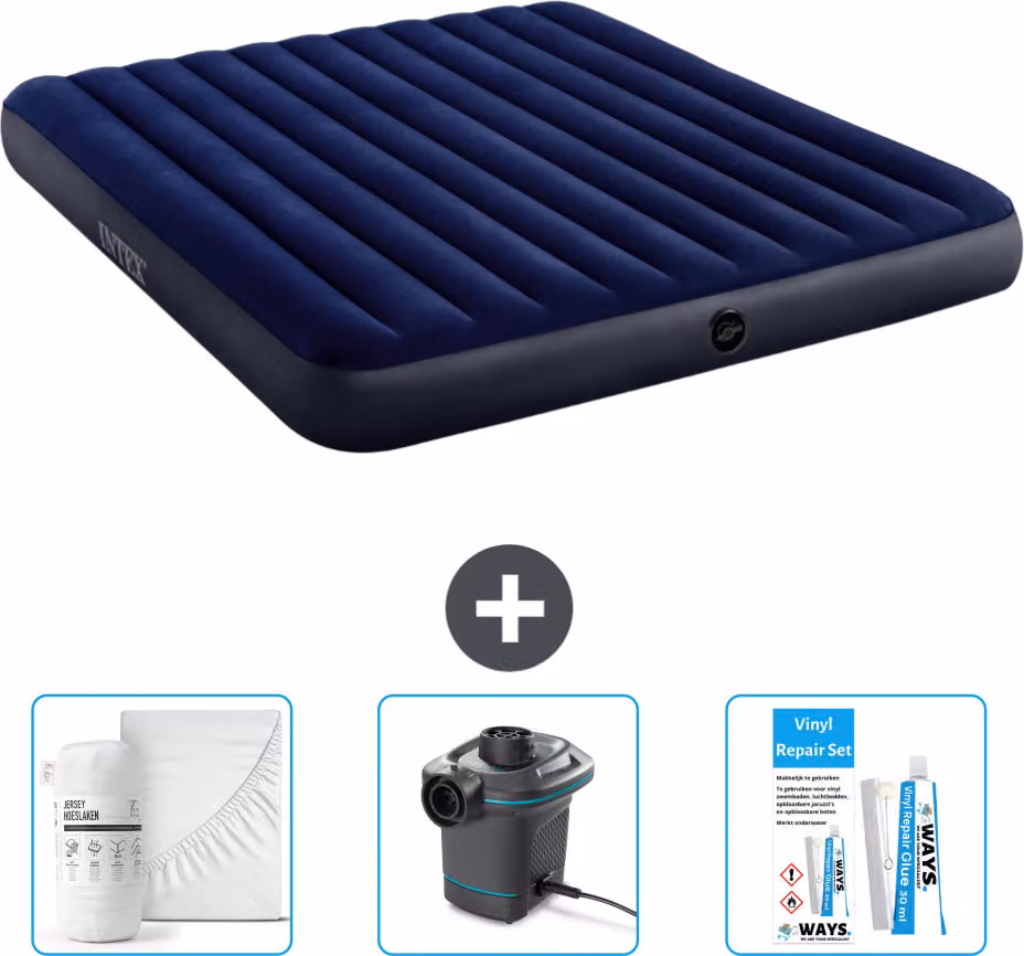 Letto gonfiabile Intex - 2 persone - 183 x 203 x 25 cm - blu - lenzuola incluse - pompa e kit di riparazione