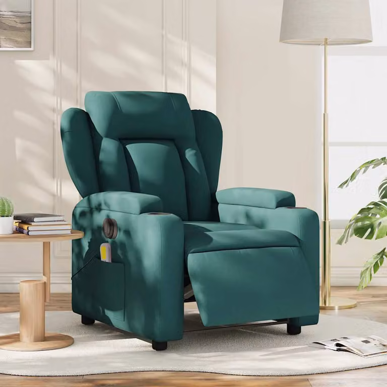 vidaXL Poltrona Massaggiante Reclinabile Elettrica in Tessuto Verde