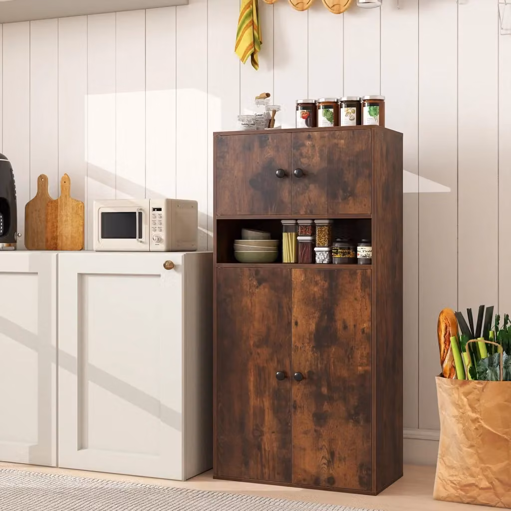 Libreria moderna autoportante con 4 ante e ripiani interni, colore marrone opaco, Altezza: 111 cm – 2