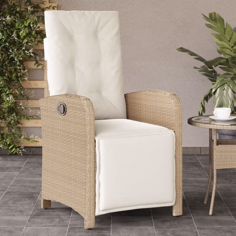 Sedia reclinabile da giardino con poggiapiedi vidaXL in polyrattan beige e bianco