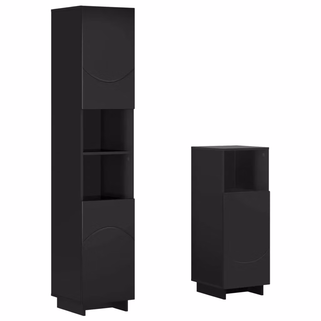 Set mobili da bagno moderni vidaXL in legno MDF nero opaco con armadio alto e ante a cerniera – 2