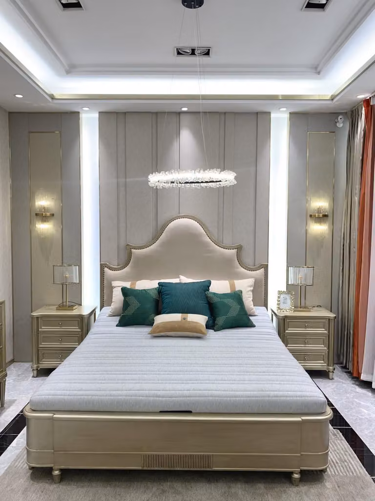 Design Doppel Hotel Betten Schlafzimmer Holz Möbel Bett Polster Holz 180x200