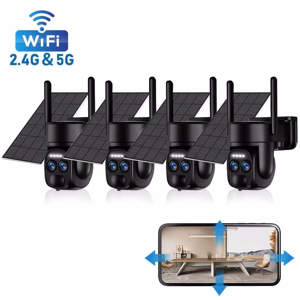 Telecamera da esterno con faretti integrati – Telecamera di sicurezza wireless con doppia lente da 1440p e visione notturna a colori
