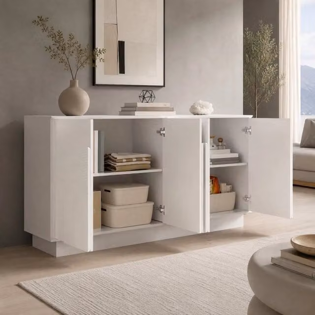 Credenza e madia con 4 ante e ripiani, per soggiorno e sala da pranzo, in MDF, bianco, 160 × 38 × 80 cm