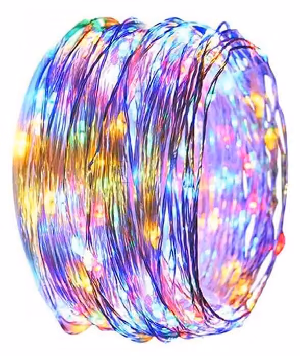 Catena luminosa a LED, 4 metri, filo di rame, RGBY, alimentazione a batteria