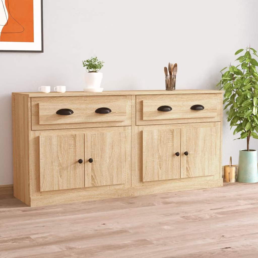Set di 2 credenze vidaXL in legno multistrato e MDF color rovere sonoma beige opaco
